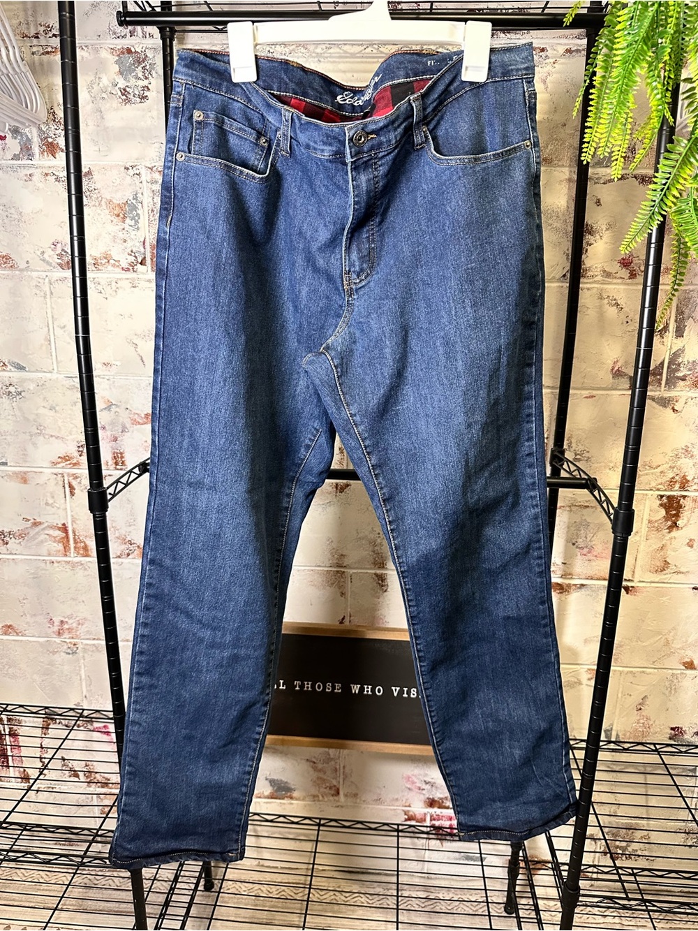 Eddie Bauer Medium Wash Lined Stretch Straight Jeans Blue Denim Men